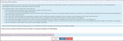 screen shot of "Authorizing Official Signature" area of the recertification summary page
