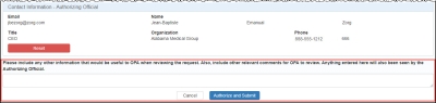 screen shot of AO Contact Information for AO change request