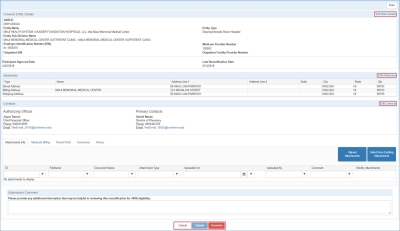 screen shot of Covered Entity Summary page for recertification