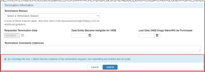 screen shot of the attestation portion of the CE termination summary page