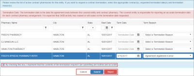 screen shot of CP termination attestation page