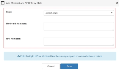 screen shot for adding a Medicaid Provider Number or NPI Number