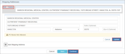 screen shot of Edit/Delete Shipping Address page