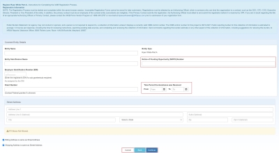 Screen shot of RW Covered Entity Details page. This page is for recording Covered Entity addresses– location, billing, shipping – unless they are the same. 