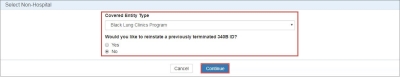 screen shot of Select Non-Hospital page