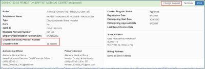 screen shot of selection of outpatient facility "Change Request" from CE Details page