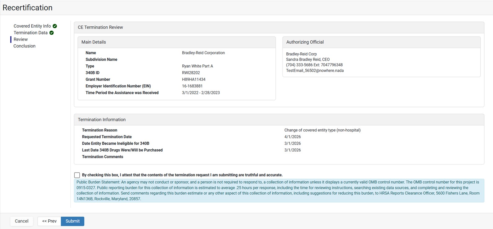Termination request attestation Termination request attestation