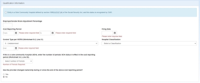 screen shot of hospital registration Qualification Information for Sole Community Hospital