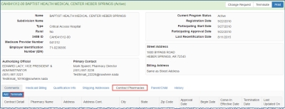 screen shot of terminating a Contract Pharmacy" from the CE Details page