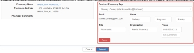 screen shot of Contract Pharmacy Rep change page