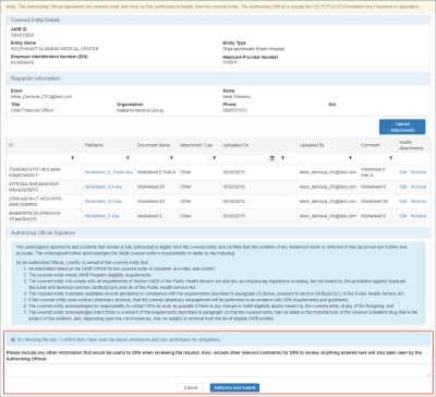 screen shot of AO Change page with attachments and AO attestation