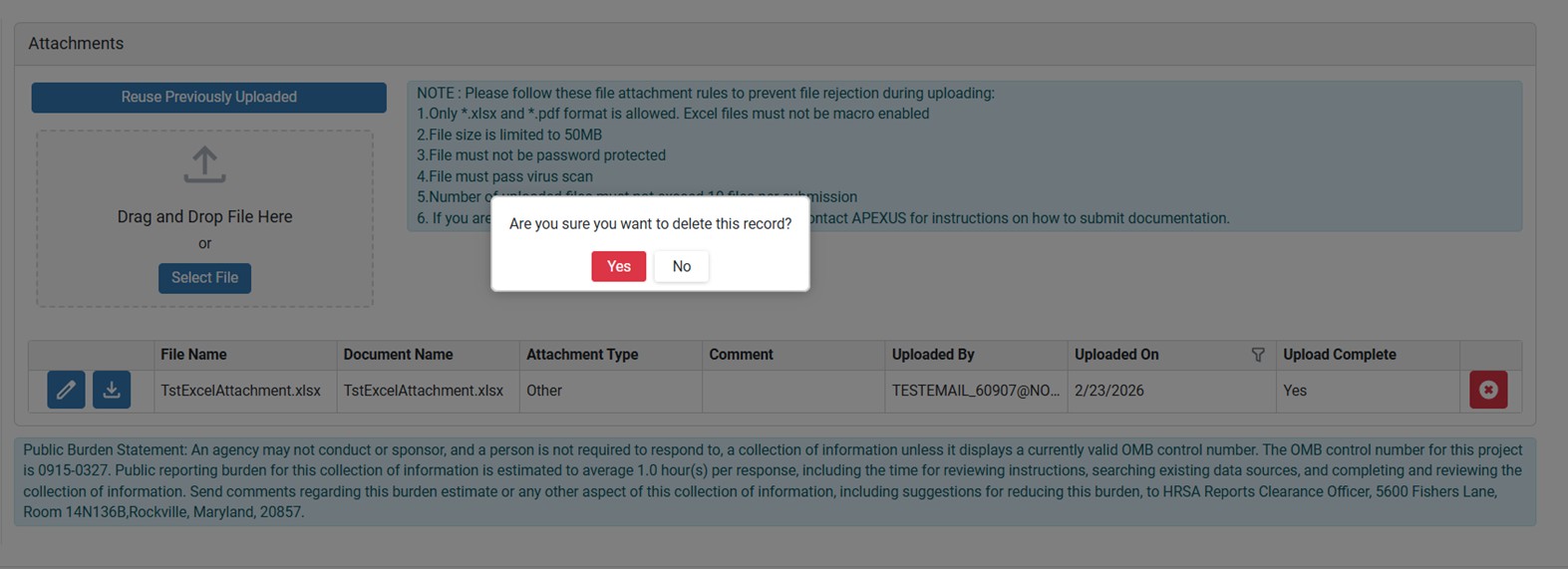 Delete record pop up Delete record pop up