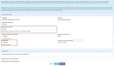 screen shot of Outpatient Facility Covered Entity Details page