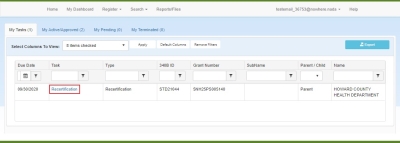 My Tasks tab on My Dashboard showing Recertification task