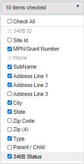 Select Columns drop down selection list