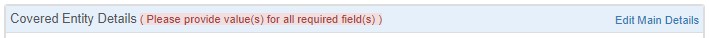 Recertification Covered Entity Details Please Update Message for Covered Entity Details