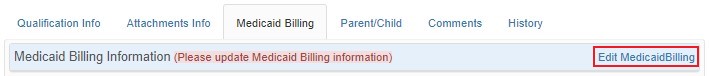 Recertification Covered Entity Details Please Update Message for Medicaid Billing Information