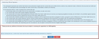 screen shot of the attestation portion of the CE registration summary page