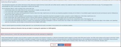 screen shot of "Authorizing Official Signature" area of the recertification summary page