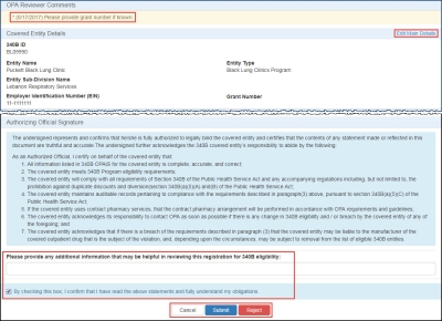 Screen shot of CE registration resubmission page
