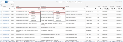 screen shot of text filtering example - Univerity-affiliated Radiology clinics