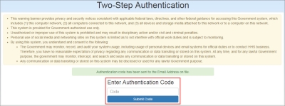screen shot of Two-Step Authentication page prompting for entry of an authorization code