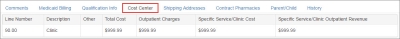 screen shot of the CE Details "Cost Center" tab for an outpatient facility