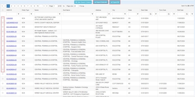 screen shot of Participant Covered Entity search export field picker page showing fields selected for export