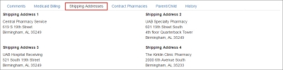 screen shot of the CE Details "Shipping Addresses" tab