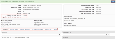 screen shot of CE Details page showing main detail information for outpatient facility