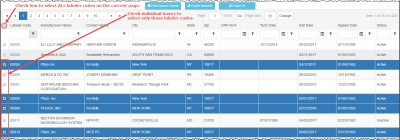 screen shot of Search Results table showing rows selected for export and Export Selected and Export All buttons