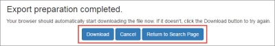 screen shot of Export Preparation Completed message