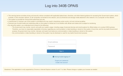 screen shot of 340B Login Page