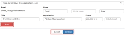 screen shot of AO / PC contact information for a user with an existing 340B account