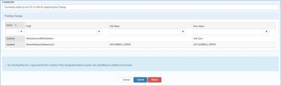screen shot of the Manufacturer Change Request AO attestation statement
