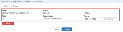 screen shot of the contact found window for a manufacturer change request