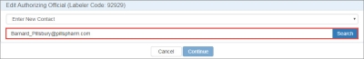 screen shot of the contact search window for a manufacturer change request