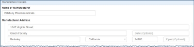 screen shot of Manufacturer Details section