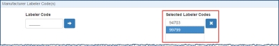 screen shot of Manufacturer Labeler Codes section for removing a labeler code