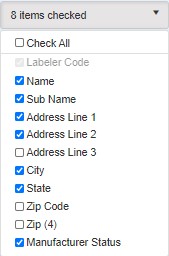 Select Columns drop down selection list