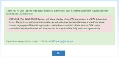 Manufacturer Registration AO Attestation Submission Confirmation