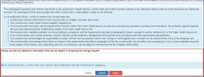 screen shot of the attestation portion of the CE Change Requst summary page