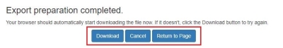 screen shot of Export Preparation Completed message